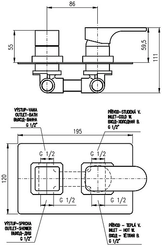 Смеситель для ванны скрытого монтажа Rav Slezak Yukon хром YU186K