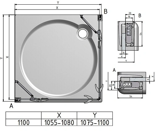 Душевое ограждение 1100x1100мм прозрачное стекло Roltechnik Elegant Line GDOL1+GDOP1/1100*1100 132-110000L-00-02+132-110000P-00-02