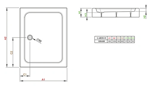 Поддон для душа Radaway Laros D120x90 SLD91217-01
