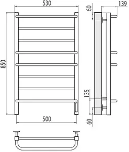 Полотенцесушитель электрический лесенка Terminus Евромикс квадро П8 500х850 электро quick touch полированная сталь 4670078531254, 2