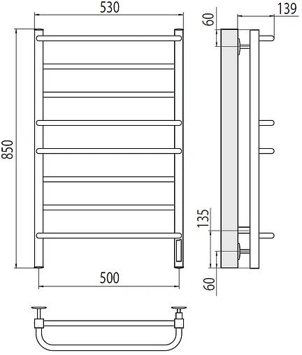 Полотенцесушитель электрический лесенка Terminus Евромикс квадро П8 500х850 электро quick touch полированная сталь 4670078531254