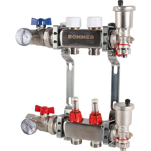 Группа коллекторная с расходомерами 2 отвода 1&quot;в/в x ¾&quot;ек Rommer RMS-1210-000002