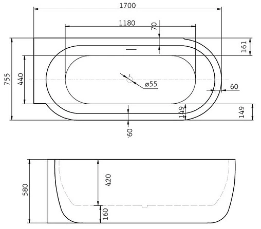 Ванна акриловая BelBagno 170x80 L BB11-1700L