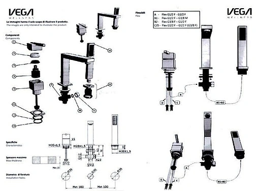 Смеситель на борт ванны на 3 отверстия Vega Qvadro хром 91А1755625