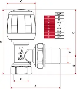 Вентиль регулирующий угловой ¾&quot; в/н Itap 3940034, 2