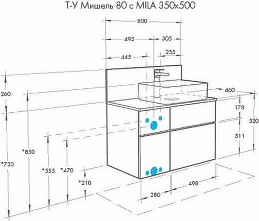 Тумба под умывальник подвесная Aquaton Мишель 80 белый/дуб эндгрейн 1A244501MIX40