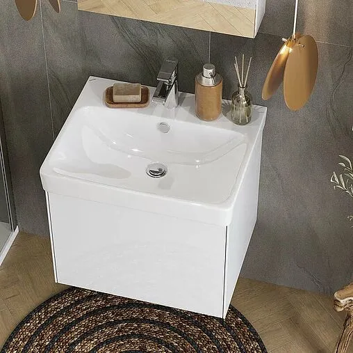 Тумба под умывальник подвесная Aquaton Асти 55 белый матовый/белый глянец 1A263101AX2B0