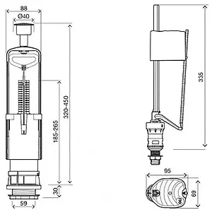 Комплект арматуры для бачка однорежимный ½&quot; пластик нижний OLI URAL I + UNI BOTTOM ½ 216445, 2