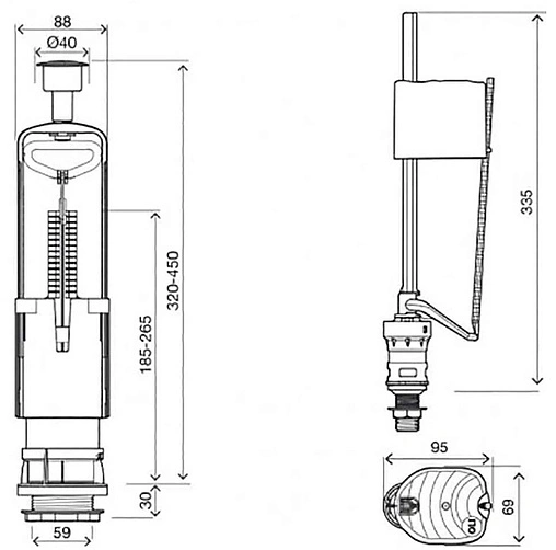 Комплект арматуры для бачка однорежимный ½&quot; пластик нижний OLI URAL I + UNI BOTTOM ½ 216445