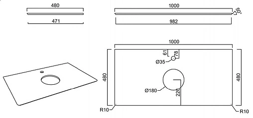 Столешница для накладных раковин Kerama Marazzi Plaza Modern PL1 100 риальто зелёный тёмный PL1.VT97\100