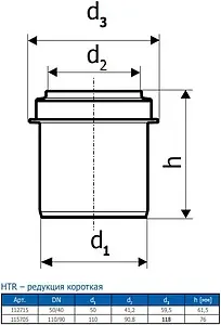 Патрубок переходной короткий внутренний D=50x40мм Ostendorf HTR 112715 Патрубок переходной короткий внутренний D=50x40мм Ostendorf HTR 112715, 2