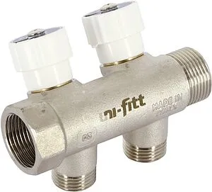 Коллектор регулирующий проходной 2 отвода ¾"в/н x ½"н Uni-fitt 400N3221 Коллектор регулирующий проходной 2 отвода ¾"в/н x ½"н Uni-fitt 400N3221, 3