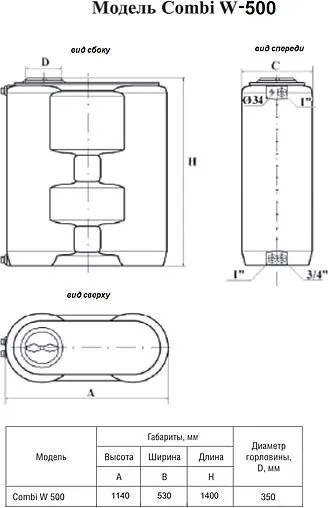 Бак для воды Aquatech Combi W-500 синий EMO(A)COMBI-00500B-SP