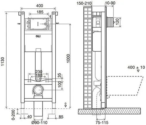 Инсталляция для подвесного унитаза Set 3 в 1 OLI Expert Total Black LE 886668SLOO с кнопкой хром глянцевый