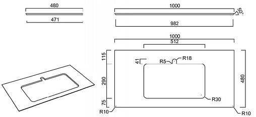 Столешница для раковин встраиваемых сверху Kerama Marazzi Plaza Next PL2 100 про дабл антрацит PL2.DD500600R\100
