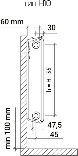 Радиатор стальной панельный Royal Thermo HYGIENE тип 10 300 x 1100 мм Bianco Traffico H10-300-1100/9016