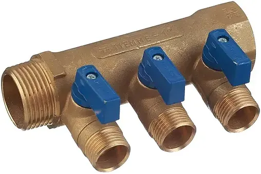 Коллектор запорный проходной 3 отвода 1"в/н x ½"к Tiemme NINO 1820005