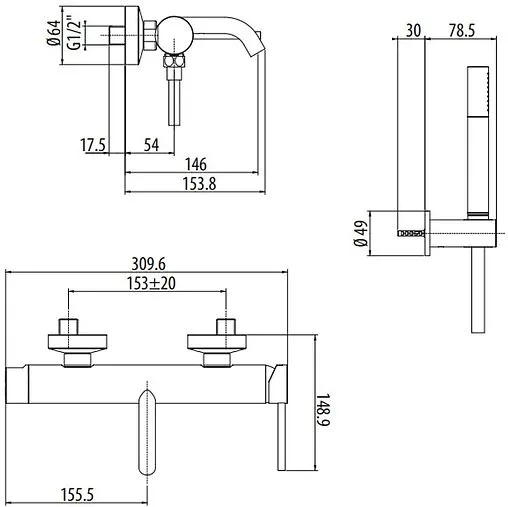 Смеситель для ванны Gattoni Circle Two белый матовый 9100/91BO Смеситель для ванны Gattoni Circle Two белый матовый 9100/91BO