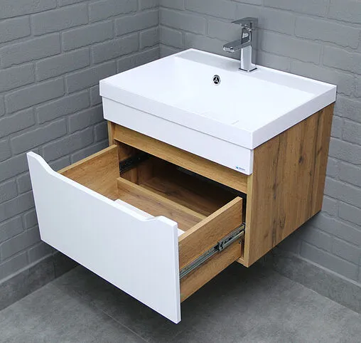 Тумба под умывальник подвесной Айсберг Ева 60 белый/дуб вотан DA5906T