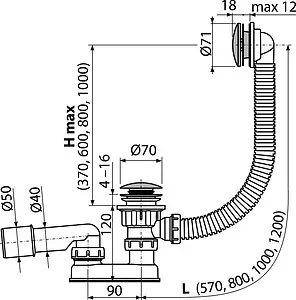 Слив-перелив для ванны AlcaPlast хром A504KM-120 Слив-перелив для ванны AlcaPlast хром A504KM-120, 2