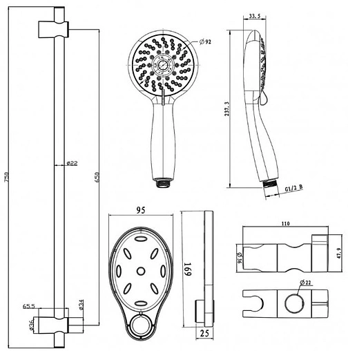 Душевая стойка Swedbe Hermes чёрный матовый 5106B