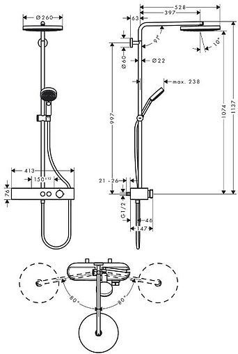 Душевая система с термостатом для душа Hansgrohe Pulsify S 260 1jet хром/графит 24220000
