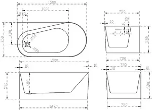 Ванна акриловая отдельностоящая Abber 150х75 L AB9496-1.5 L Ванна акриловая отдельностоящая Abber 150х75 L AB9496-1.5 L, 2