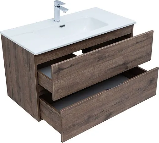 Тумба под умывальник подвесная Aquanet Алвита New 90 дуб веллингтон/табак 00334187