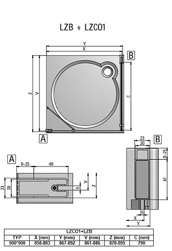Душевое ограждение 900x900мм прозрачное стекло Roltechnik Lega Lift Line LZCO1+LZB/900*900 227-9000000-00-02+228-9000000-00-02