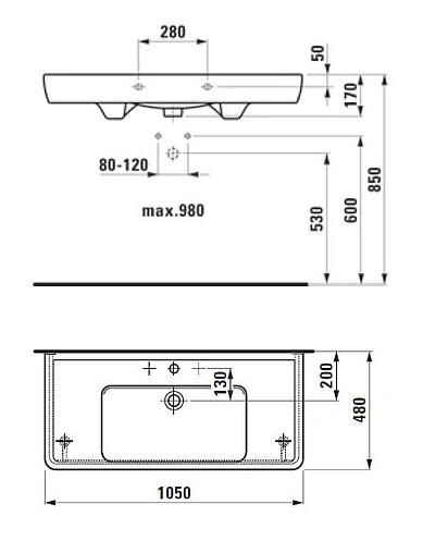 Раковина Laufen Pro 105 белый 8.1395.8.000.104.1