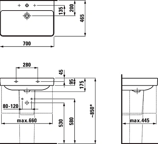 Раковина Laufen Pro S 70 белый 8.1096.7.000.104.1