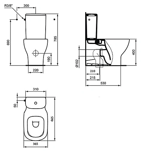 Унитаз-компакт безободковый Ideal Standard Tesi AquaBlade белый T008201+T356801