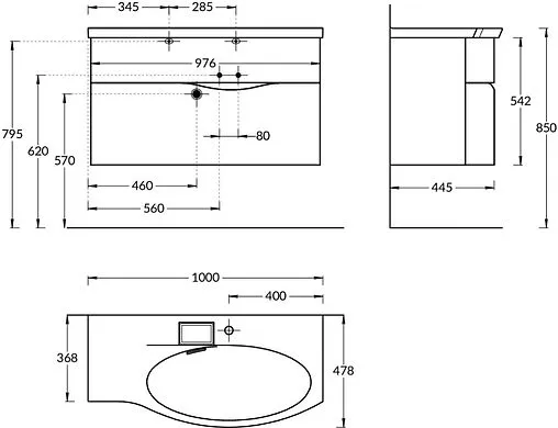 Тумба-умывальник подвесная Kerama Marazzi Riva 100 R белый RV.100RhWHT.M+RV.wb.100Rh