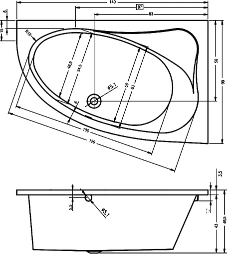 Ванна акриловая Riho LYRA 140x90 L B020001005