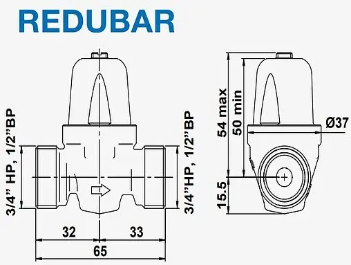 Редуктор давления ½/¾" WATTS REDUBAR 10029529 Редуктор давления ½/¾" WATTS REDUBAR 10029529