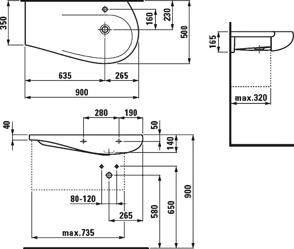 Раковина Laufen Alessi 90 R c покрытием LCC белый 8.1497.6.400.104.1