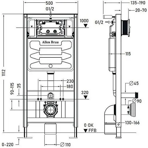 Инсталляция для подвесного унитаза Allen Brau Pneumatic 9.11100.20 Инсталляция для подвесного унитаза Allen Brau Pneumatic 9.11100.20