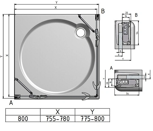 Душевое ограждение 800x800мм прозрачное стекло Roltechnik Elegant Line GDOL1+GDOP⅛00*800 132-800000L-00-02+132-800000P-00-02