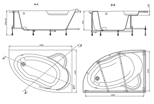 Ванна акриловая Roca Luna 170x115 R ZRU9302912