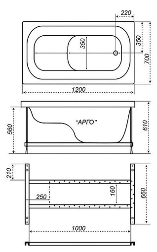 Ванна акриловая Triton Арго 120x70 Щ0000003037