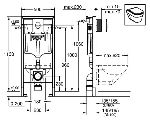 Инсталляция для подвесного унитаза Set 3 в 1 Grohe Rapid SL 38722001 с кнопкой белый глянцевый