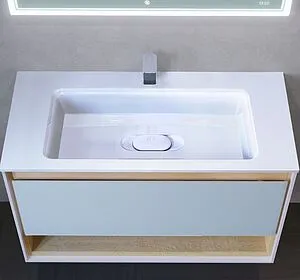 Тумба-умывальник подвесная Jorno Glass 100 белый/дуб сонома Gla.01.97/P/W+Mol.08.100/W Тумба-умывальник подвесная Jorno Glass 100 белый/дуб сонома Gla.01.97/P/W+Mol.08.100/W, 3