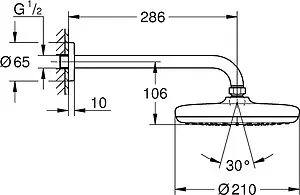 Лейка верхнего душа с настенным креплением Grohe Tempesta 210 хром 26412000, 2