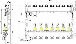 Группа коллекторная с расходомерами 7 отводов 1"нг x ¾"ек TECEfloor SLQ 77310007, 2