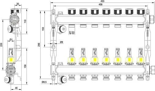 Группа коллекторная с расходомерами 7 отводов 1"нг x ¾"ек TECEfloor SLQ 77310007