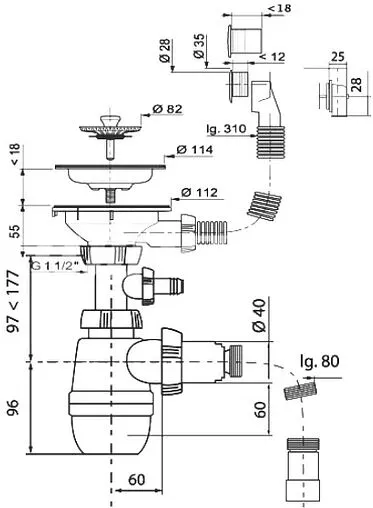 Сифон бутылочный для мойки с переливом Wirquin NEO 30987091 Сифон бутылочный для мойки с переливом Wirquin NEO 30987091
