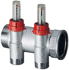 Коллектор запорно-балансировочный проходной с расходомерами 2 отвода 1&quot;в/н x М24x19 Far FK 3970 C102