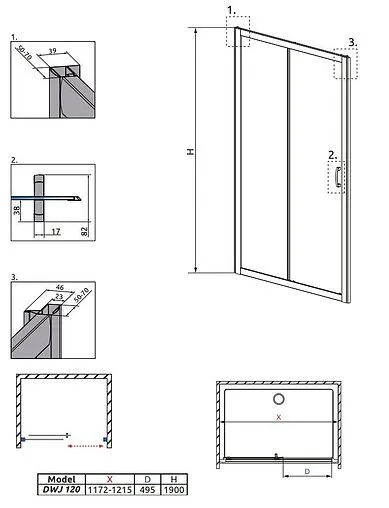 Дверь в нишу 1200мм прозрачное стекло Radaway Premium Plus DWJ 120 33313-01-01N
