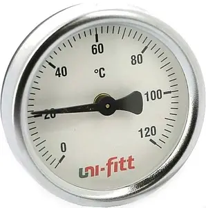 Термометр биметаллический накладной Uni-Fitt 63мм 120°С от 1 до 2" 320P4030 Термометр биметаллический накладной Uni-Fitt 63мм 120°С от 1 до 2" 320P4030, 1