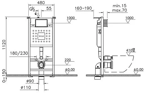 Комплект 5 в 1 VitrA Normus L-box 9773B003-7207 с кнопкой белый глянцевый